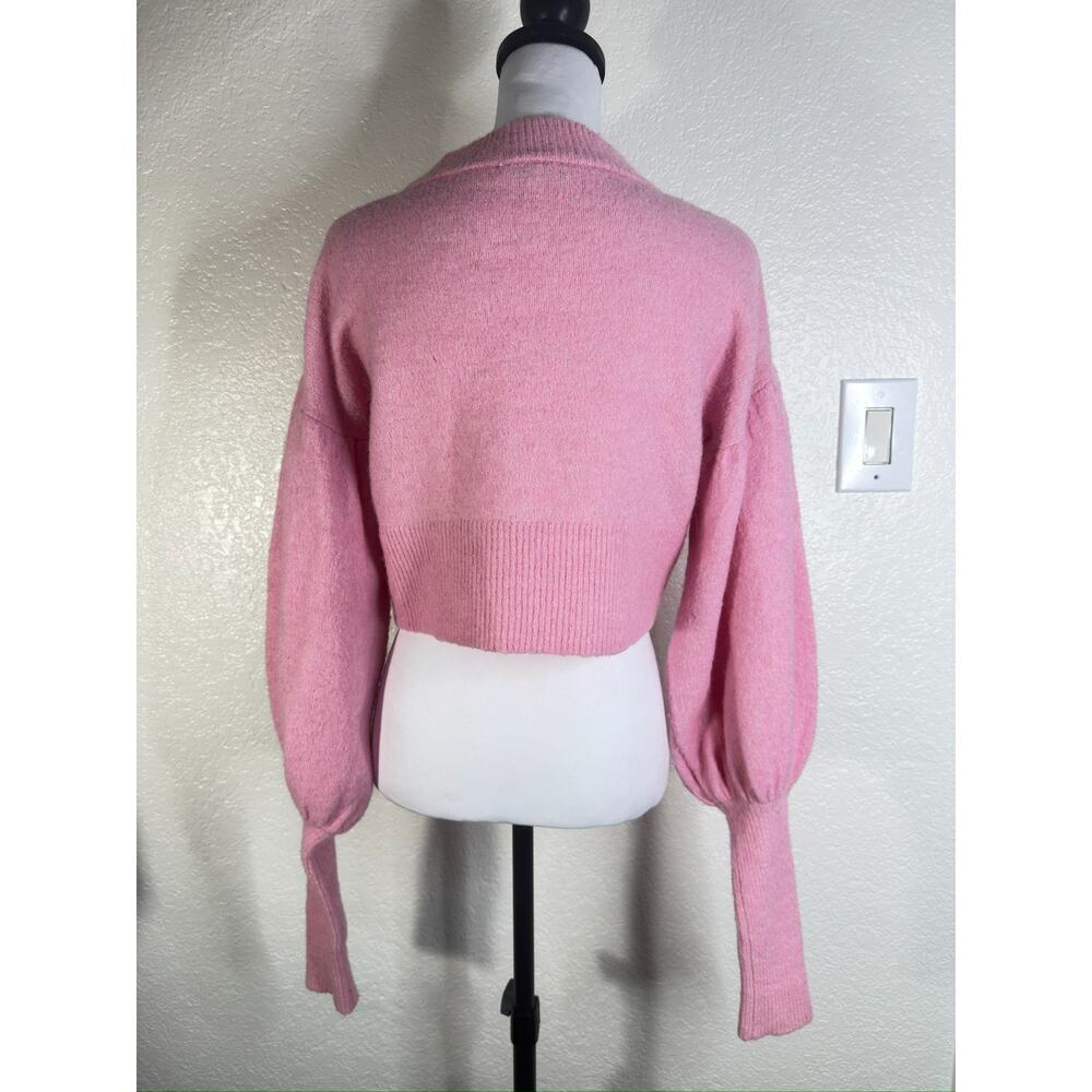 Baum Und Pferdgarten Pink Alpaca Wool Blend Coline Cropped Puff Sleeve Sweater - Picture 4 of 9